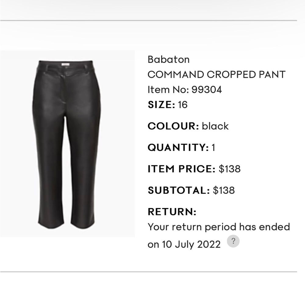 BABATON - command cropped vegan leather pant